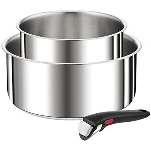 Tefal Ingenio Set of 3 Saucepans 16/20 cm + Removable Handle, Stackable, Stainless Steel, Induction, Versatility, Space Saving, Preference L9739302, Silver Tefal Ingenio Set of 3 Saucepans 16/20 cm + Removable Handle, Stackable, Stainless Steel, Induction, Versatility, Space Saving, Preference L9739302, Silver