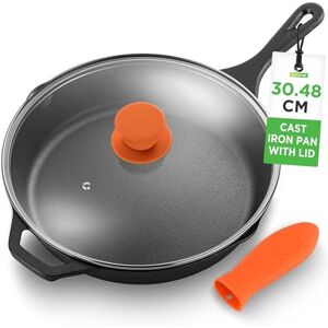 Nutrichef Pre-Seasoned Cast Iron Skillet Pan w/Lid, Cast Iron Frying Pans Nonstick, Oven Safe Cookware w/Silicone Handle, Drip Spout, Indoor/Outdoor Use, for Induction & All Cooktops Nutrichef Pre-Seasoned Cast Iron Skillet Pan w/Lid, Cast Iron Frying Pans Nonstick, Oven Safe Cookware w/Silicone Handle, Drip Spout, Indoor/Outdoor Use, for Induction & All Cooktops