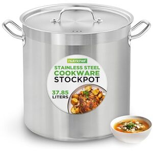 Nutrichef Stainless Steel Cookware Stockpot, 37.8 Litres Heavy Duty Induction Soup Pot with Stainless Steel Lid and Strong Riveted Handles, Even Heat Distribution, Compatible with Most Cooktops Nutrichef Stainless Steel Cookware Stockpot, 37.8 Litres Heavy Duty Induction Soup Pot with Stainless Steel Lid and Strong Riveted Handles, Even Heat Distribution, Compatible with Most Cooktops