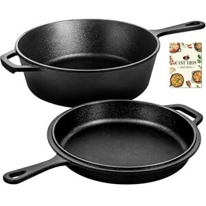 OVERMONT 26CM/3L Pre-Seasoned Cast Iron Pan Dutch Oven Pot with Lid Cast Iron Skillet, Combo Cooker with Cookbook Recipe, Works on Baking,Stovetop & in Oven -10.5 Inch OVERMONT 26CM/3L Pre-Seasoned Cast Iron Pan Dutch Oven Pot with Lid Cast Iron Skillet, Combo Cooker with Cookbook Recipe, Works on Baking,Stovetop & in Oven -10.5 Inch