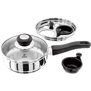 Judge Vista Stainless Steel Two Cup Egg Poacher and Frying Pan, Shatterproof Vented Glass Lid, Induction Ready, Oven Safe Judge Vista Stainless Steel Two Cup Egg Poacher and Frying Pan, Shatterproof Vented Glass Lid, Induction Ready, Oven Safe