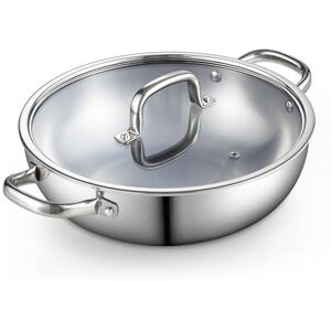 Cook N Home Stainless Steel Wok Pan with Lid, 12 inch Tri-Ply Clad Stainless Flat Bottom Wok Stir Fry Pan, Dishwasher and Oven-Safe, Compatible with All Cooktops Cook N Home Stainless Steel Wok Pan with Lid, 12 inch Tri-Ply Clad Stainless Flat Bottom Wok Stir Fry Pan, Dishwasher and Oven-Safe, Compatible with All Cooktops
