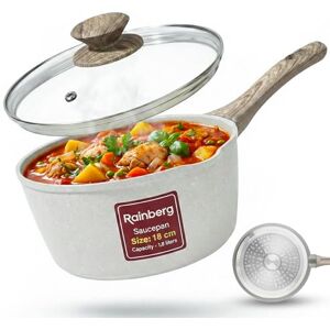 Rainberg Saucepan with Lid, Nonstick Milk Pan Suitable with Induction, Gas and Electric Hobs, Cooking Pot with Pour Spout. (Beige, 18cm) Rainberg Saucepan with Lid, Nonstick Milk Pan Suitable with Induction, Gas and Electric Hobs, Cooking Pot with Pour Spout. (Beige, 18cm)