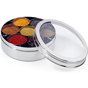 Zinel 7200 Stainless Steel Spice Box/Masala Dabba with 7 Comparments and Transparent Lid, 16cm, Silver Zinel 7200 Stainless Steel Spice Box/Masala Dabba with 7 Comparments and Transparent Lid, 16cm, Silver