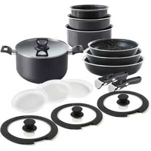 Qdesign 16-Piece Cookware Set Saucepans + Pans + Stock Pot + Airtight Lids + Removable Handles Aluminium Non-Stick All Heat Sources/Induction, Dishwasher Safe, Black Stackable Qdesign 16-Piece Cookware Set Saucepans + Pans + Stock Pot + Airtight Lids + Removable Handles Aluminium Non-Stick All Heat Sources/Induction, Dishwasher Safe, Black Stackable