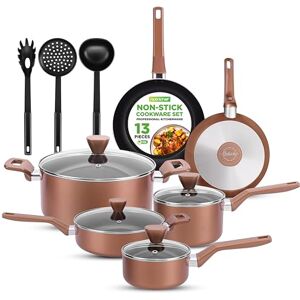 Nutrichef 13-Piece Non Stick Induction Cookware Set – PTFE/PFOA-Free Pots and Pans with Lids, Frying Pans, Saucepan, Casserole, Cooking – Heat Resistant Kitchen Essentials, Brown Nutrichef 13-Piece Non Stick Induction Cookware Set – PTFE/PFOA-Free Pots and Pans with Lids, Frying Pans, Saucepan, Casserole, Cooking – Heat Resistant Kitchen Essentials, Brown
