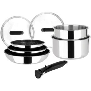 Sitram 8-Piece Stainless Steel Cookware Set: 3 Frying Pans (20-24-28 cm) + 2 Saucepans (16-18 cm) + 2 Glass Lids (16-18 cm) + Removable Handle, Suitable for All Heat Sources Sitram 8-Piece Stainless Steel Cookware Set: 3 Frying Pans (20-24-28 cm) + 2 Saucepans (16-18 cm) + 2 Glass Lids (16-18 cm) + Removable Handle, Suitable for All Heat Sources