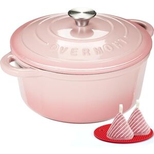 OVERMONT 24cm/4.2L Enamelled Cast Iron Round Casserole Pot With Lid Cookbook & Cotton Potholders Non-stick Dutch Oven Cookware for Braising, Stews, Roasting, Bread Baking Pink, 4.5QT OVERMONT 24cm/4.2L Enamelled Cast Iron Round Casserole Pot With Lid Cookbook & Cotton Potholders Non-stick Dutch Oven Cookware for Braising, Stews, Roasting, Bread Baking Pink, 4.5QT