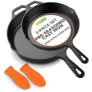 Nutrichef 30 & 25cm Cast Iron Skillet Pan w/ Lid, Pre-Seasoned Cast Iron Pan, 2 Cast Iron Frying Pans Nonstick, Oven Safe Cookware w/ Silicone Handle, Indoor/Outdoor Use, For Induction & All Cooktops Nutrichef 30 & 25cm Cast Iron Skillet Pan w/ Lid, Pre-Seasoned Cast Iron Pan, 2 Cast Iron Frying Pans Nonstick, Oven Safe Cookware w/ Silicone Handle, Indoor/Outdoor Use, For Induction & All Cooktops