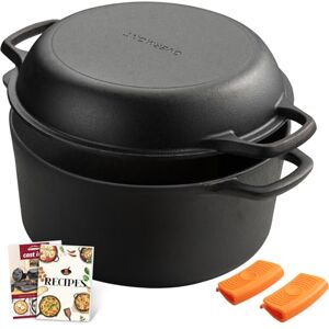 OVERMONT 2 in 1 Cast Iron Dutch Oven with Cookbook Recipe Dutch Oven Pot + Dual Function Skillet Lid Pre Seasoned with Handle Covers for Camping Home Cooking BBQ Baking OVERMONT 2 in 1 Cast Iron Dutch Oven with Cookbook Recipe Dutch Oven Pot + Dual Function Skillet Lid Pre Seasoned with Handle Covers for Camping Home Cooking BBQ Baking