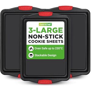 Nutrichef Non Stick Baking Trays for Oven,Set of 3 Bakeware Oven Trays Non Stick, Durable Carbon Steel Baking Tray Set, Silicone Handles, Easy Clean, Oven Safe 230°C(44x30x1.8cm) Nutrichef Non Stick Baking Trays for Oven,Set of 3 Bakeware Oven Trays Non Stick, Durable Carbon Steel Baking Tray Set, Silicone Handles, Easy Clean, Oven Safe 230°C(44x30x1.8cm)
