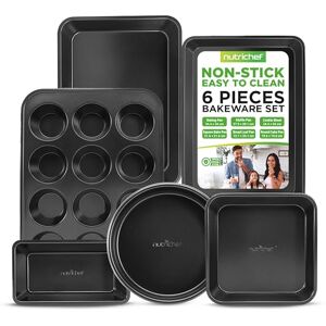 Nutrichef Nonstick Baking Pans Set, 6-Piece Bakeware, Oven Trays, Cookie Sheets, Muffin and Loaf Pans, Dishwasher Safe, Black Nutrichef Nonstick Baking Pans Set, 6-Piece Bakeware, Oven Trays, Cookie Sheets, Muffin and Loaf Pans, Dishwasher Safe, Black