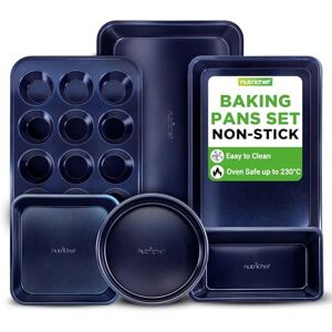 Nutrichef Non Stick Bakeware Set 6 Piece– Carbon Steel Baking Tray & Cake Tin Set with Blue Coating – Oven Safe to 230°C – Includes Muffin Tray, Loaf Tin, Cookie Sheet & Roasting Pans Nutrichef Non Stick Bakeware Set 6 Piece– Carbon Steel Baking Tray & Cake Tin Set with Blue Coating – Oven Safe to 230°C – Includes Muffin Tray, Loaf Tin, Cookie Sheet & Roasting Pans