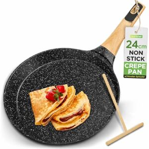 Nutrichef Non-Stick Crepe Pan 24cm with Wooden Spreader, Durable Marble Coated Pancake Pans for Stove Top, Bakelite Handle, Induction Base, Dishwasher Safe, Even Heat Distribution (Black Marble) Nutrichef Non-Stick Crepe Pan 24cm with Wooden Spreader, Durable Marble Coated Pancake Pans for Stove Top, Bakelite Handle, Induction Base, Dishwasher Safe, Even Heat Distribution (Black Marble)