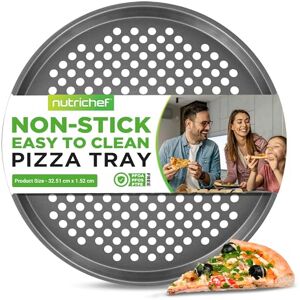 Nutrichef Nonstick Pizza Tray for Oven, 32cm Round Pan Carbon Steel Baking Trays with Holes, Dishwasher Safe Bakeware Sheet Gray Nutrichef Nonstick Pizza Tray for Oven, 32cm Round Pan Carbon Steel Baking Trays with Holes, Dishwasher Safe Bakeware Sheet Gray