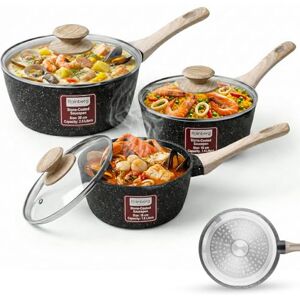 Rainberg Saucepan with Lid, Nonstick Milk Pan Suitable with Induction, Gas and Electric Hobs, Cooking Pot with Pour Spout. (Black, 3PK 16-18 & 20cm) Rainberg Saucepan with Lid, Nonstick Milk Pan Suitable with Induction, Gas and Electric Hobs, Cooking Pot with Pour Spout. (Black, 3PK 16-18 & 20cm)