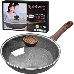 Rainberg 28CM Frying Pan with Lid, Granite Nonstick Frying Pans with Lid, Stone Frying Pan, Induction Compatible (28CM) Rainberg 28CM Frying Pan with Lid, Granite Nonstick Frying Pans with Lid, Stone Frying Pan, Induction Compatible (28CM)