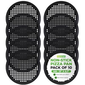 Nutrichef Nonstick Pizza Pan Tray for Oven 33cm, Set of 10 Perforated Carbon Steel Baking Accessories with Holes, Easy Clean Plates, Dishwasher Safe Container and Cutting Board Nutrichef Nonstick Pizza Pan Tray for Oven 33cm, Set of 10 Perforated Carbon Steel Baking Accessories with Holes, Easy Clean Plates, Dishwasher Safe Container and Cutting Board