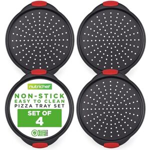 Nutrichef Non-Stick Pizza Tray with Silicone Handles, 4-Pack Round Steel Non-Stick Pans with Perforated Holes, Premium Bakeware, Pizza Trays with Silicone and Oversized Handles, Dishwasher Safe Nutrichef Non-Stick Pizza Tray with Silicone Handles, 4-Pack Round Steel Non-Stick Pans with Perforated Holes, Premium Bakeware, Pizza Trays with Silicone and Oversized Handles, Dishwasher Safe