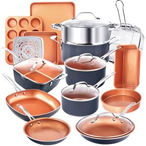 GOTHAM STEEL 1922 Durable Complete Kitchen Cookware + Bakeware Set Nonstick Ceramic Copper Coating Pans, Skillets, Stock Pots, Deep Square Fry Basket, Cookie Sheet, Aluminum, 1 quarts, Graphite GOTHAM STEEL 1922 Durable Complete Kitchen Cookware + Bakeware Set Nonstick Ceramic Copper Coating Pans, Skillets, Stock Pots, Deep Square Fry Basket, Cookie Sheet, Aluminum, 1 quarts, Graphite