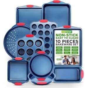 Nutrichef Non-Stick Bakeware Set Carbon Steel, 10-Piece Heavy-Duty Baking Trays for Oven, Cooking Pans with Silicone Handles, Muffin Tray, Cookie Sheets, Loaf, Round & Square Pans, Dishwasher Safe Nutrichef Non-Stick Bakeware Set Carbon Steel, 10-Piece Heavy-Duty Baking Trays for Oven, Cooking Pans with Silicone Handles, Muffin Tray, Cookie Sheets, Loaf, Round & Square Pans, Dishwasher Safe