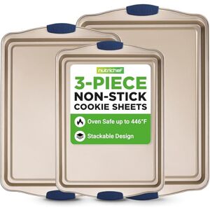 Nutrichef Kitchen Oven Baking Pans Deluxe Nonstick Gold Coating Inside & Outside Carbon Steel Bakeware Set with Blue Silicone Handles, Durable & Reliable Cookie Sheet Oven Pan Style Nutrichef Kitchen Oven Baking Pans Deluxe Nonstick Gold Coating Inside & Outside Carbon Steel Bakeware Set with Blue Silicone Handles, Durable & Reliable Cookie Sheet Oven Pan Style