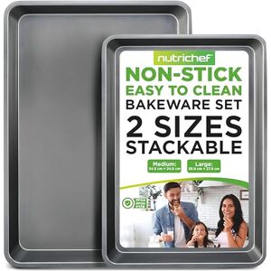 Nutrichef Nonstick Cookie Sheet Baking Pan 2-Pc. Professional Quality Kitchen Cooking Non-Stick Bake Trays with Gray Coating Inside & Outside, Dishwasher Safe Nutrichef Nonstick Cookie Sheet Baking Pan 2-Pc. Professional Quality Kitchen Cooking Non-Stick Bake Trays with Gray Coating Inside & Outside, Dishwasher Safe