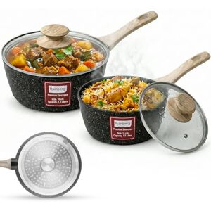 Rainberg Saucepan with Lid, Nonstick Milk Pan Suitable with Induction, Gas and Electric Hobs, Cooking Pot with Pour Spout. (Black, 2PK 16 & 18cm) Rainberg Saucepan with Lid, Nonstick Milk Pan Suitable with Induction, Gas and Electric Hobs, Cooking Pot with Pour Spout. (Black, 2PK 16 & 18cm)