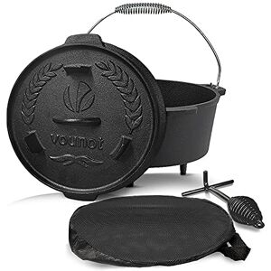 VOUNOT ® Dutch Oven 9 liters, Cast Iron Fire pot, Pre-Seasoned, With Carry Bag, Feet, Lid Lifter, Spiral Handle and Slot for Thermometer, for Camping, Cooking Baking, Black VOUNOT ® Dutch Oven 9 liters, Cast Iron Fire pot, Pre-Seasoned, With Carry Bag, Feet, Lid Lifter, Spiral Handle and Slot for Thermometer, for Camping, Cooking Baking, Black
