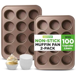 Nutrichef Cupcake Muffin Trays, 2 Pack Nonstick Dishwasher Safe Cupcake pans, 12 Cup Bakeware Muffin Pan, Yorkshire Pudding Tray Tin, Round Baking Moulds, Carbon Steel Stackable, 100 liners included Nutrichef Cupcake Muffin Trays, 2 Pack Nonstick Dishwasher Safe Cupcake pans, 12 Cup Bakeware Muffin Pan, Yorkshire Pudding Tray Tin, Round Baking Moulds, Carbon Steel Stackable, 100 liners included