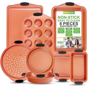 Nutrichef 8 Piece Baking Pan Set PFOA, PFOS, PTFE Free Flexible Nonstick Carbon Steel Bakeware Set Home Kitchen Bake Pan Cookie Sheet Stackable Baking Tray Set w/Black Silicone Handles Nutrichef 8 Piece Baking Pan Set PFOA, PFOS, PTFE Free Flexible Nonstick Carbon Steel Bakeware Set Home Kitchen Bake Pan Cookie Sheet Stackable Baking Tray Set w/Black Silicone Handles