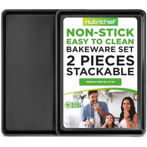 Nutrichef 2 PCS Baking Trays for Oven Non Stick, Swiss Roll Tin, Large Cookie Sheet Oven Tray Set of 2 Baking Pan Metal Metallic Black Coating Nutrichef 2 PCS Baking Trays for Oven Non Stick, Swiss Roll Tin, Large Cookie Sheet Oven Tray Set of 2 Baking Pan Metal Metallic Black Coating
