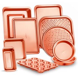 Nutrichef Oven Tray Set, Baking Trays for Oven Non Stick Set, Bakeware Cooking Pans, Cookie Sheets, 10 Piece Carbon Steel Square, Round, Loaf, Pizza, Cupcake Tins, Dishwasher Safe, Copper Nutrichef Oven Tray Set, Baking Trays for Oven Non Stick Set, Bakeware Cooking Pans, Cookie Sheets, 10 Piece Carbon Steel Square, Round, Loaf, Pizza, Cupcake Tins, Dishwasher Safe, Copper