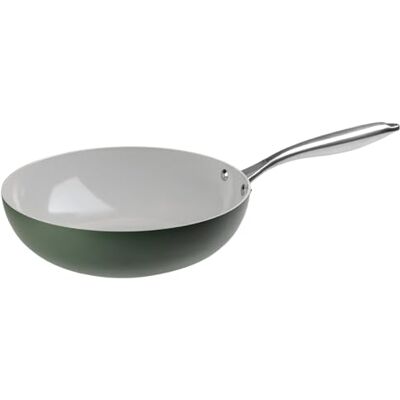 Prochef 28cm Ceramic Non Stick Induction Wok, PFAS-Free Aluminium Stir Fry Pan, Green Prochef 28cm Ceramic Non Stick Induction Wok, PFAS-Free Aluminium Stir Fry Pan, Green