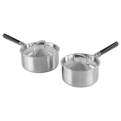 KAMBERG Set of 2 saucepans 18/20 cm 2 Removable Handles Stainless Steel 18/10 Triply Suitable for All Heat Sources Including Induction and Oven KAMBERG Set of 2 saucepans 18/20 cm 2 Removable Handles Stainless Steel 18/10 Triply Suitable for All Heat Sources Including Induction and Oven