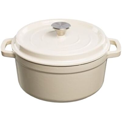 GRAND FEU Enameled Cast Iron Pot 4.7L Stylish Saucepan Minimalist Design with Lid (White) GRAND FEU Enameled Cast Iron Pot 4.7L Stylish Saucepan Minimalist Design with Lid (White)