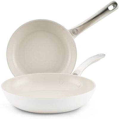 Circulon Halo with LaserDefense 20cm & 25cm Induction Hob Ceramic Non Stick Frying Pan Twin Pack – Made Without PFAS, Non Toxic Ceramic Cookware, Dishwasher & Oven Safe Skillet Pans Pearl White Circulon Halo with LaserDefense 20cm & 25cm Induction Hob Ceramic Non Stick Frying Pan Twin Pack – Made Without PFAS, Non Toxic Ceramic Cookware, Dishwasher & Oven Safe Skillet Pans Pearl White