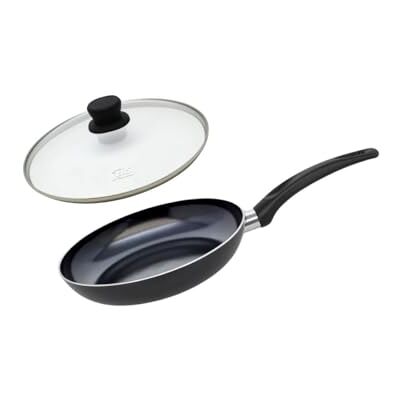 ELO 9806850 Aluminium Frying Pan and Glass Cooking Lid, Frying Pan for All Heat Sources Except Induction, Frying Pan, Pfas-Free Pan, Aluminium, Stainless Steel, Glass, Plastic, 24 x 4.5 cm ELO 9806850 Aluminium Frying Pan and Glass Cooking Lid, Frying Pan for All Heat Sources Except Induction, Frying Pan, Pfas-Free Pan, Aluminium, Stainless Steel, Glass, Plastic, 24 x 4.5 cm