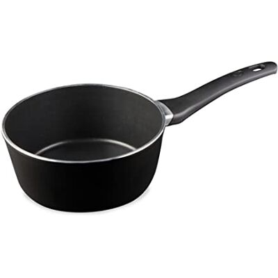 MasterChef Small Saucepan 16cm Non Stick Milk Pan for Induction Hob, Gas & Electric Stoves, Swiss Engineered Aluminium with Scratch Resistant, Nonstick Coating, Black MasterChef Small Saucepan 16cm Non Stick Milk Pan for Induction Hob, Gas & Electric Stoves, Swiss Engineered Aluminium with Scratch Resistant, Nonstick Coating, Black