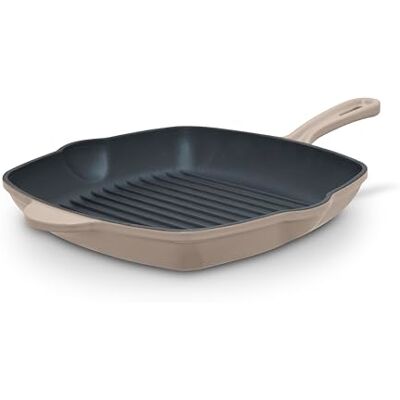 Barbary & Oak Nattura 28cm Cast Iron Grill Pan, Durable Enamel Interior, Induction Compatible, Ridged Design, Perfect Pour Spouts, Cashmere, BO800324CSH Barbary & Oak Nattura 28cm Cast Iron Grill Pan, Durable Enamel Interior, Induction Compatible, Ridged Design, Perfect Pour Spouts, Cashmere, BO800324CSH