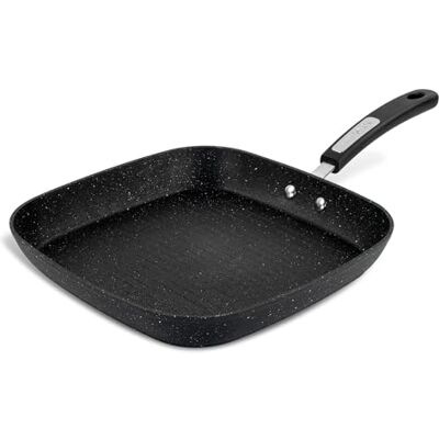 Scoville NEVERSTICK 28cm Square Grill Pan, Non-Stick Griddle Pan for Grilling & Searing, Suitable for All Hobs Including Induction, Raised Ridges for Char-Grilling, PFOA Free, Dishwasher Safe, Black Scoville NEVERSTICK 28cm Square Grill Pan, Non-Stick Griddle Pan for Grilling & Searing, Suitable for All Hobs Including Induction, Raised Ridges for Char-Grilling, PFOA Free, Dishwasher Safe, Black
