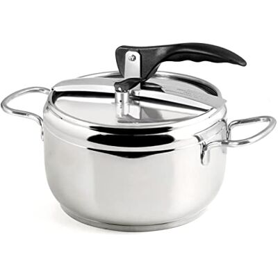 INOXPRAN Pressure Cooker, Stainless Steel, Capacity 5 L, Triple Deep Suitable for All Hobs Including Induction, Quick and Energy Saving Cooker, Dishwasher Safe INOXPRAN Pressure Cooker, Stainless Steel, Capacity 5 L, Triple Deep Suitable for All Hobs Including Induction, Quick and Energy Saving Cooker, Dishwasher Safe