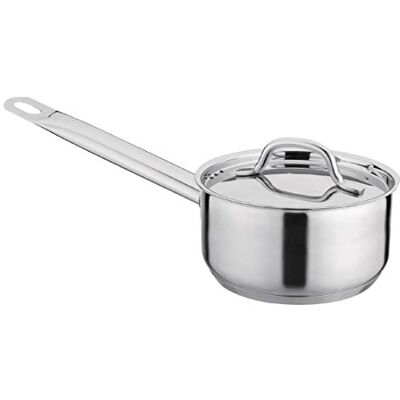 NISBETS Essentials Stainless Steel Induction Saucepan with Lid, Silver NISBETS Essentials Stainless Steel Induction Saucepan with Lid, Silver
