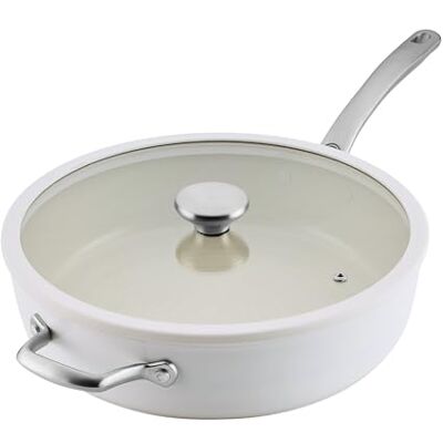 Circulon Halo with LaserDefense 30cm Induction Hob Ceramic Non Stick Saute Pan with Lid – Made Without PFAS, Non Toxic Ceramic Cookware, Dishwasher & Oven Safe Skillet Pan- Pearl White Circulon Halo with LaserDefense 30cm Induction Hob Ceramic Non Stick Saute Pan with Lid – Made Without PFAS, Non Toxic Ceramic Cookware, Dishwasher & Oven Safe Skillet Pan- Pearl White