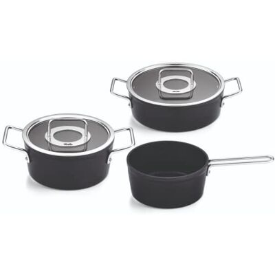 Fissler Adamant/Aluminium Saucepan Set, 3 Pieces, Pots Coated with Glass Lid, Non-Stick (1 Saucepan, 1 Stewing Pan, 1 Saucepan) Induction Fissler Adamant/Aluminium Saucepan Set, 3 Pieces, Pots Coated with Glass Lid, Non-Stick (1 Saucepan, 1 Stewing Pan, 1 Saucepan) Induction