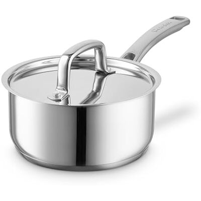 Sur La Table 18cm Saucepan, Riveted Steel Handle and Lid, Induction Compatible, Stainless Steel, SLT900222 Sur La Table 18cm Saucepan, Riveted Steel Handle and Lid, Induction Compatible, Stainless Steel, SLT900222