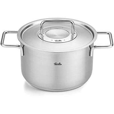 Fissler Pure Collection/Stainless Steel Cooking Pot (Diameter 20 cm, 3.6L) Pots with Metal Lid, Inner Scale Induction Fissler Pure Collection/Stainless Steel Cooking Pot (Diameter 20 cm, 3.6L) Pots with Metal Lid, Inner Scale Induction