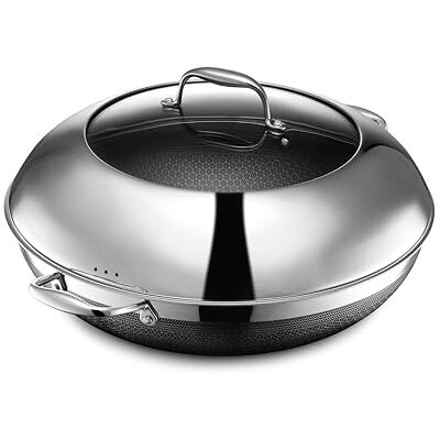 HexClad Hybrid Nonstick 35 cm Wok with Steel Lid, Induction Ready Dishwasher and Oven Safe up to 480°C, Compatible with All Cooktops HexClad Hybrid Nonstick 35 cm Wok with Steel Lid, Induction Ready Dishwasher and Oven Safe up to 480°C, Compatible with All Cooktops