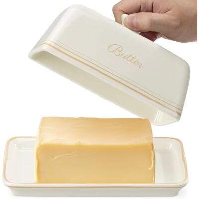 Navaris Butter Dish with Lid Stoneware Holder Container with Cover Holds 250g of Butter (5.3oz) Safe for Microwave Freezer Oven Dishwasher Cream White Navaris Butter Dish with Lid Stoneware Holder Container with Cover Holds 250g of Butter (5.3oz) Safe for Microwave Freezer Oven Dishwasher Cream White