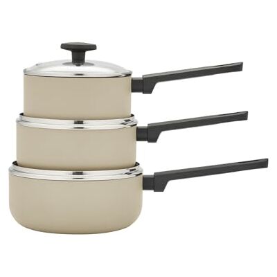 Morphy Richards 3-Piece Saucepan Set, Recycled Aluminium, 16cm, 18cm & 20cm Saucepans, Non Stick Coating, Soft Touch Handles, Suitable for All Hobs, Cream, 859003 Morphy Richards 3-Piece Saucepan Set, Recycled Aluminium, 16cm, 18cm & 20cm Saucepans, Non Stick Coating, Soft Touch Handles, Suitable for All Hobs, Cream, 859003